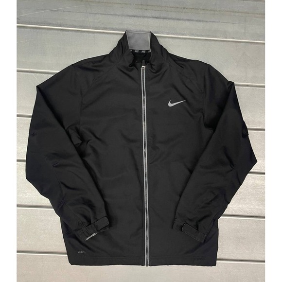 Nike Dri Fit Full Zip Light Jacket Mens Medium Black Windbreaker Running - Picture 1 of 10